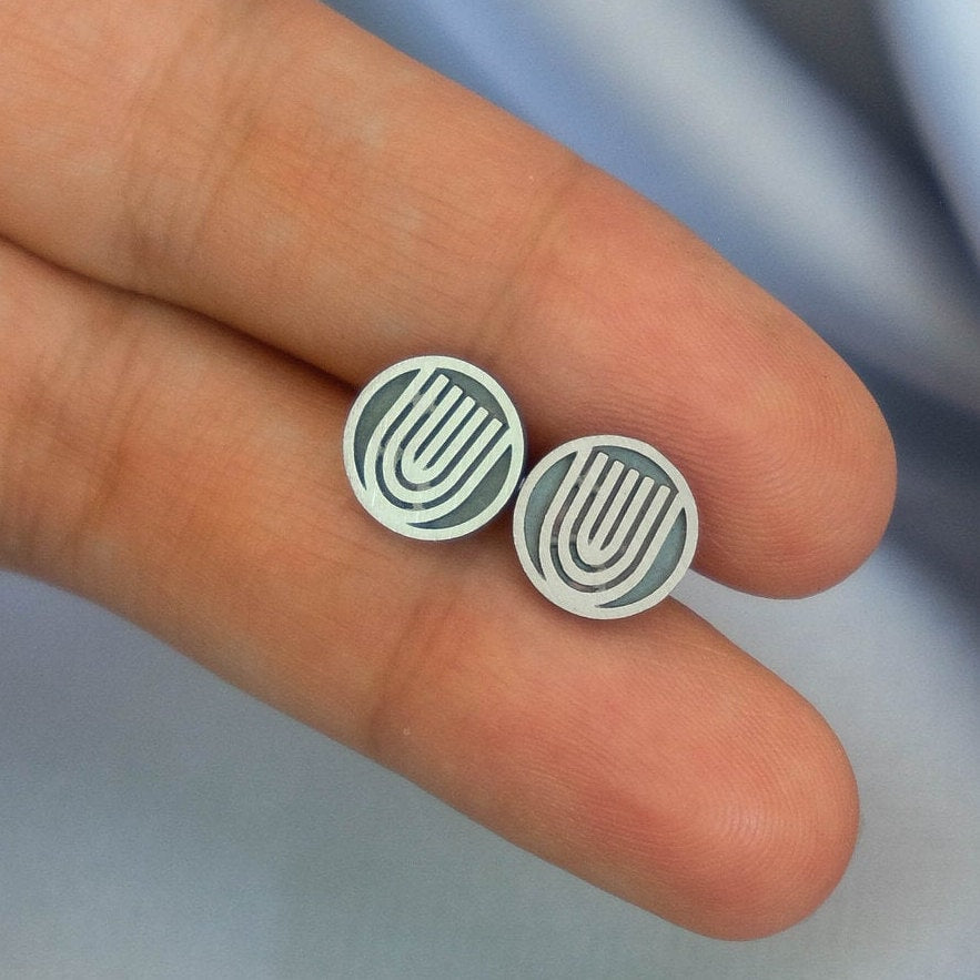 Silver Menorah Stud Earrings