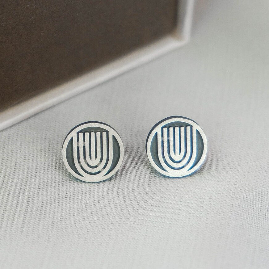 Silver Menorah Stud Earrings