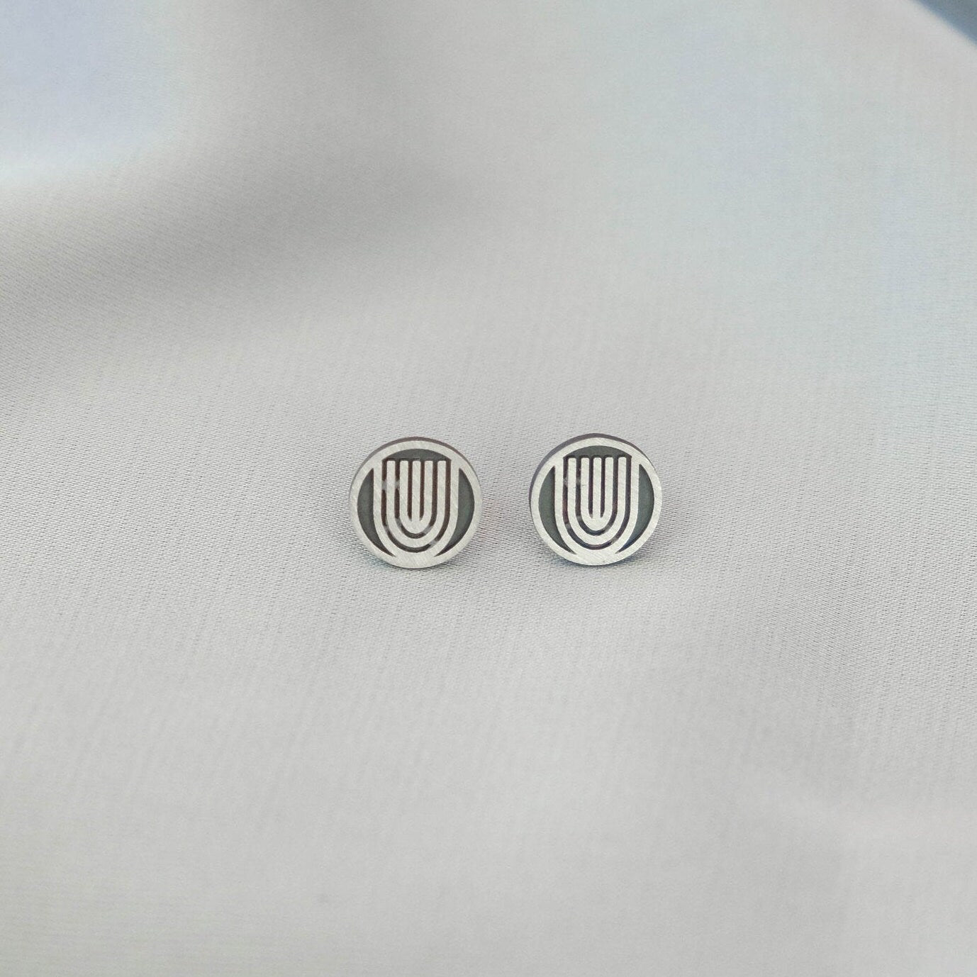 Silver Menorah Stud Earrings