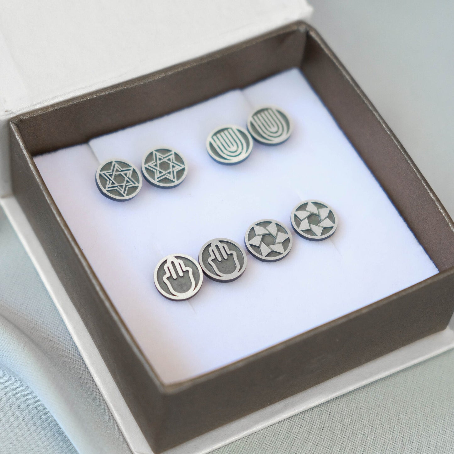 Silver Menorah Stud Earrings
