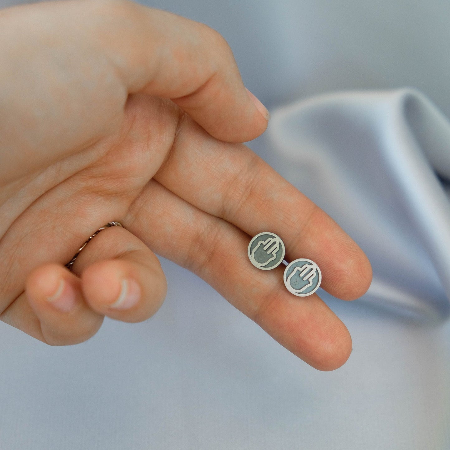 Hamsa Silver Stud Earrings