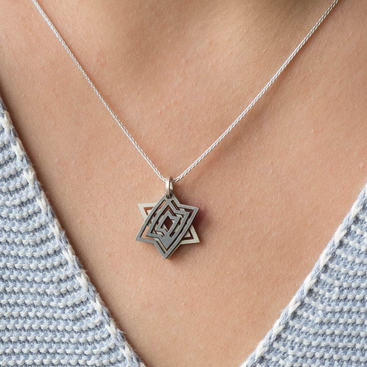 Modern Star of David 2-Sided Pendant