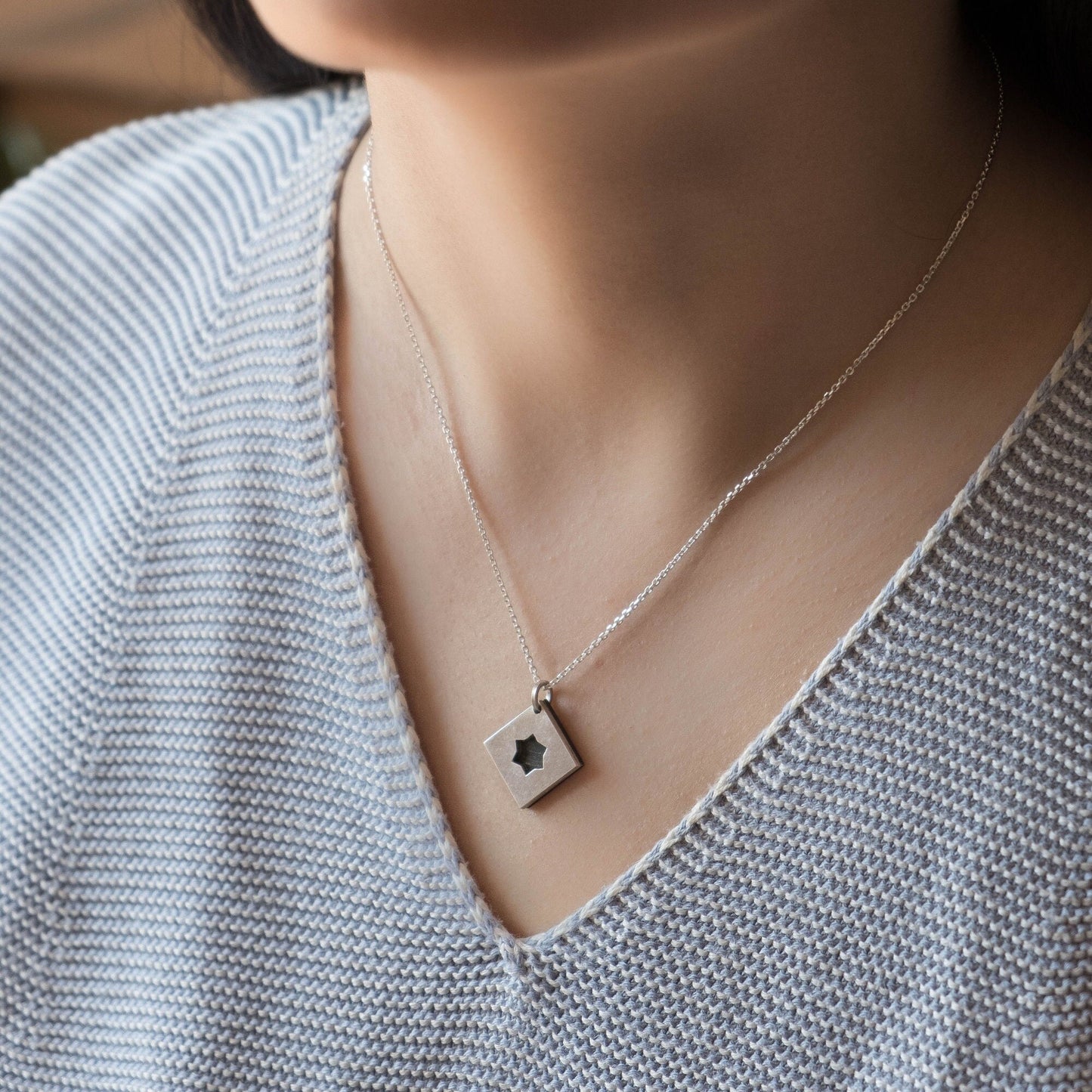 Silver Magen David – Movable Square Star Necklace