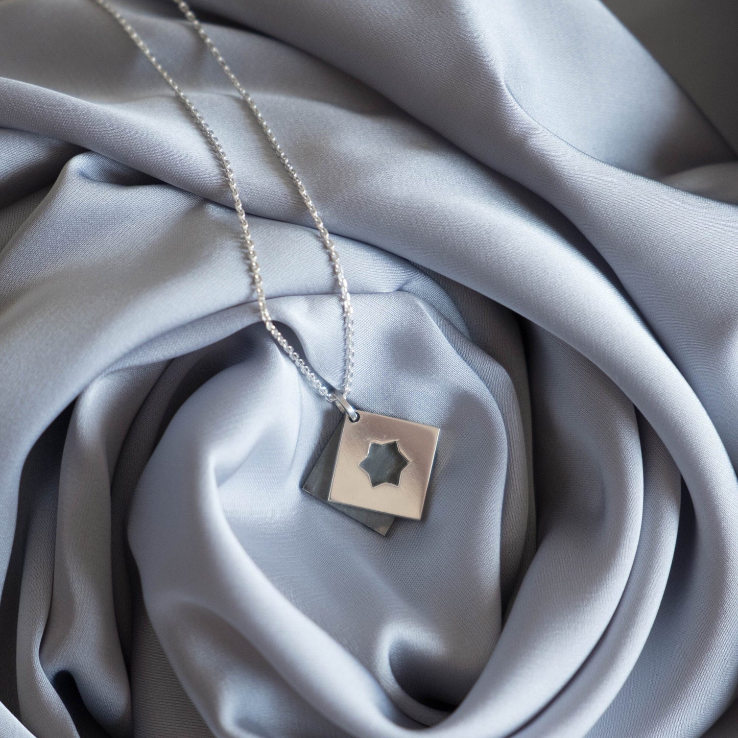 Silver Magen David – Movable Square Star Necklace