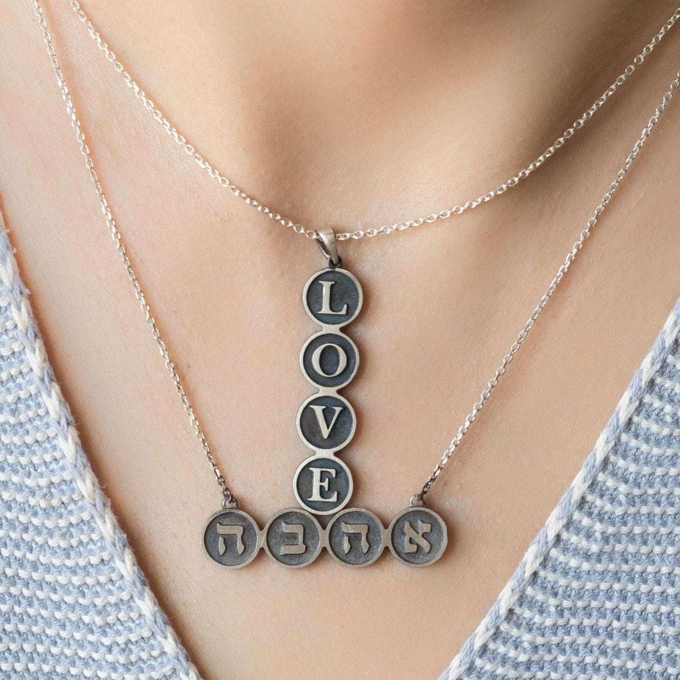 Ahava Hebrew Necklace - Love Silver Pendant