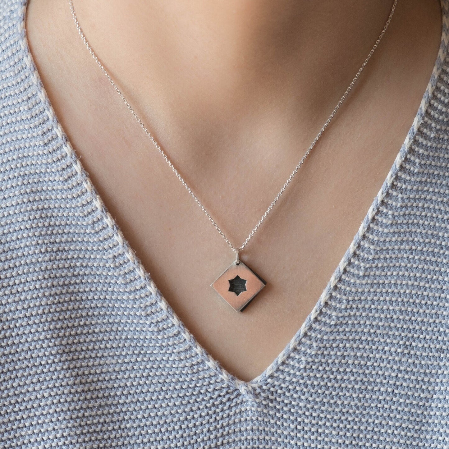 Silver Magen David – Movable Square Star Necklace