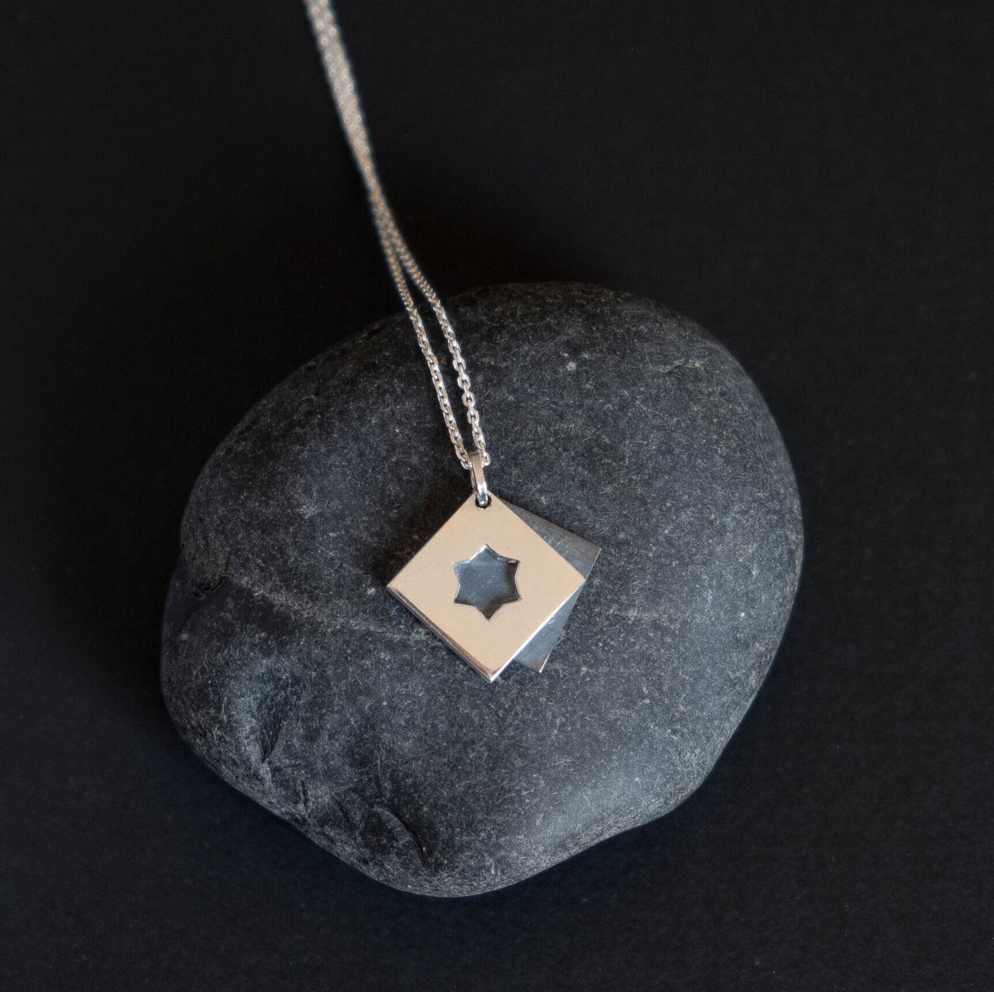 Silver Magen David – Movable Square Star Necklace