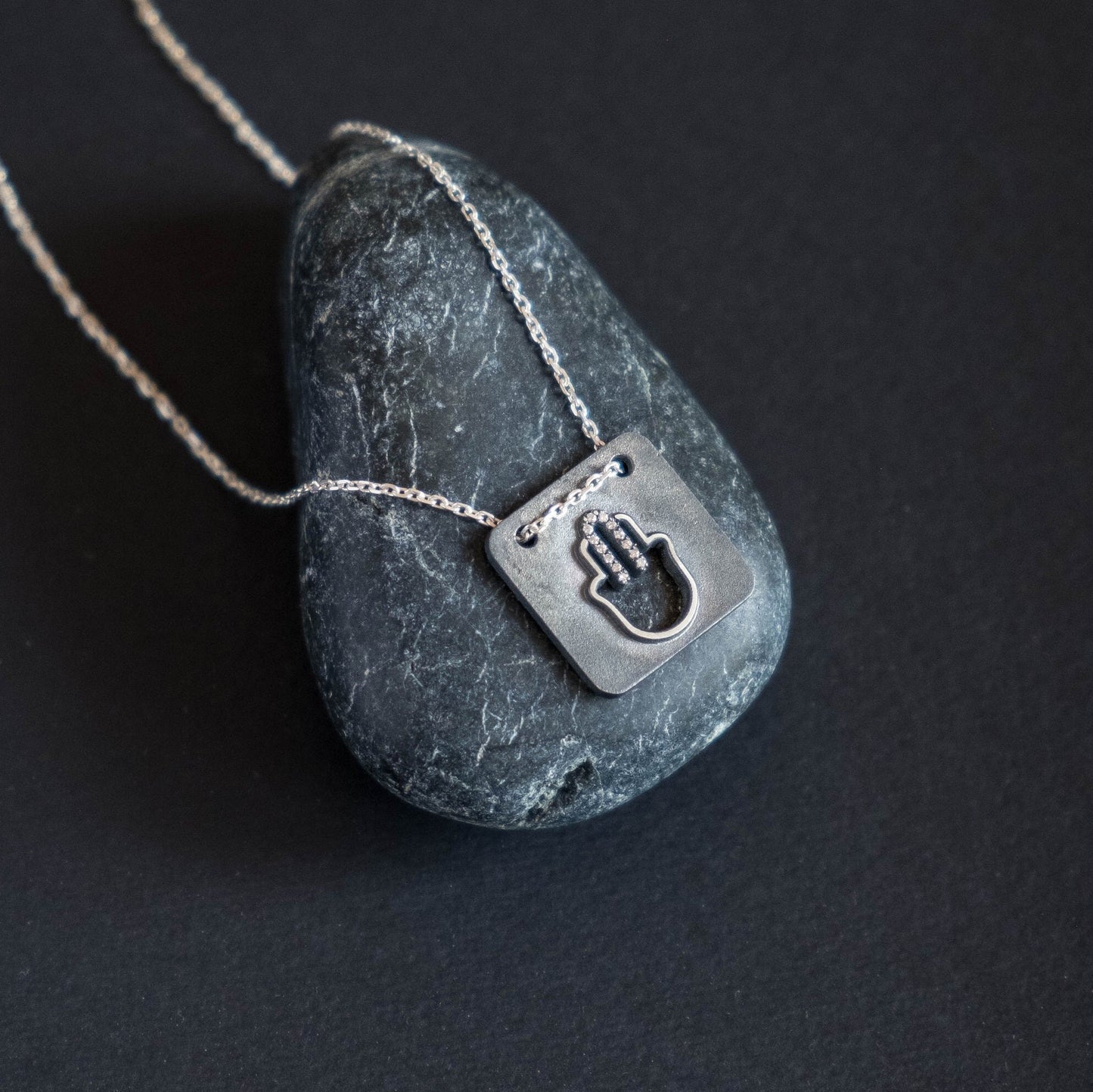 Modern Hamsa Necklace with natural diamonds