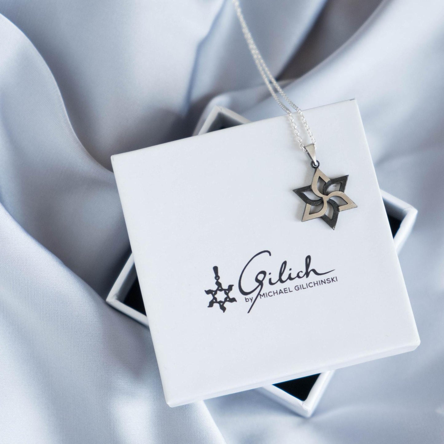 black white star of david, silver magen david, jewish gift, stand with israel, judaica necklace silver, classic magen david, gilich judaica