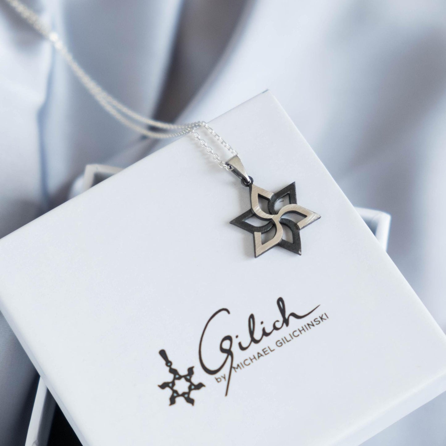 black white star of david, silver magen david, jewish gift, stand with israel, judaica necklace silver, classic magen david, gilich judaica